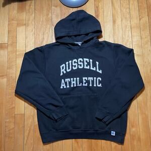 Vintage 90s Russell Athletic Spell out Black Hoodie Medium